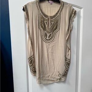 Calypso St. Barth Cream Embellished Bib Collar Blouse